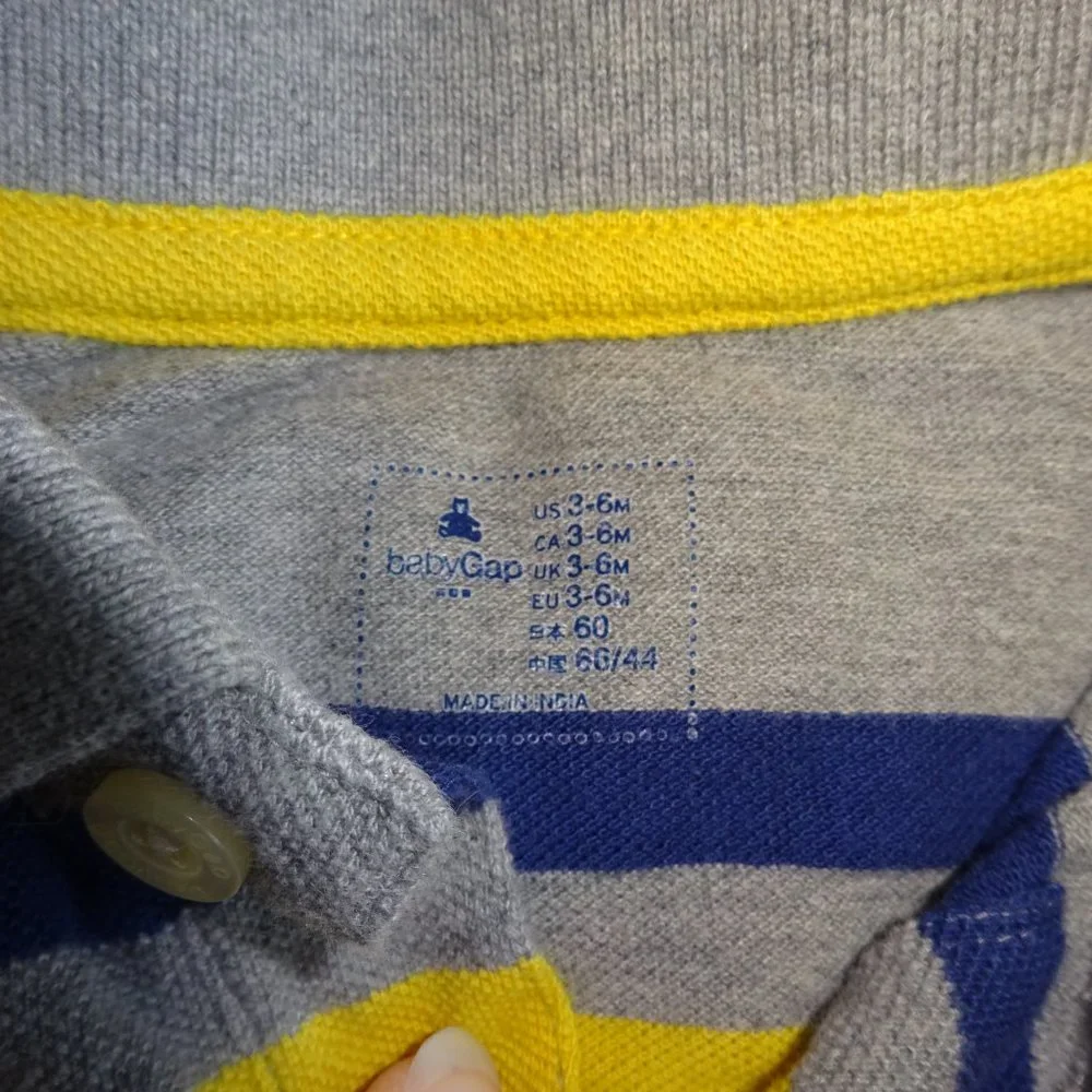 Boys Baby Gap Size 3-6 month gray, navy, and yellow striped polo onesie